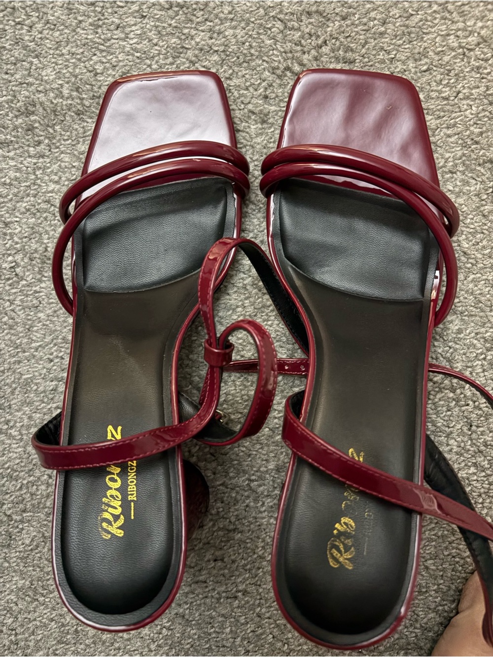 Burgundy Strappy Square-Toe Women's Sandals